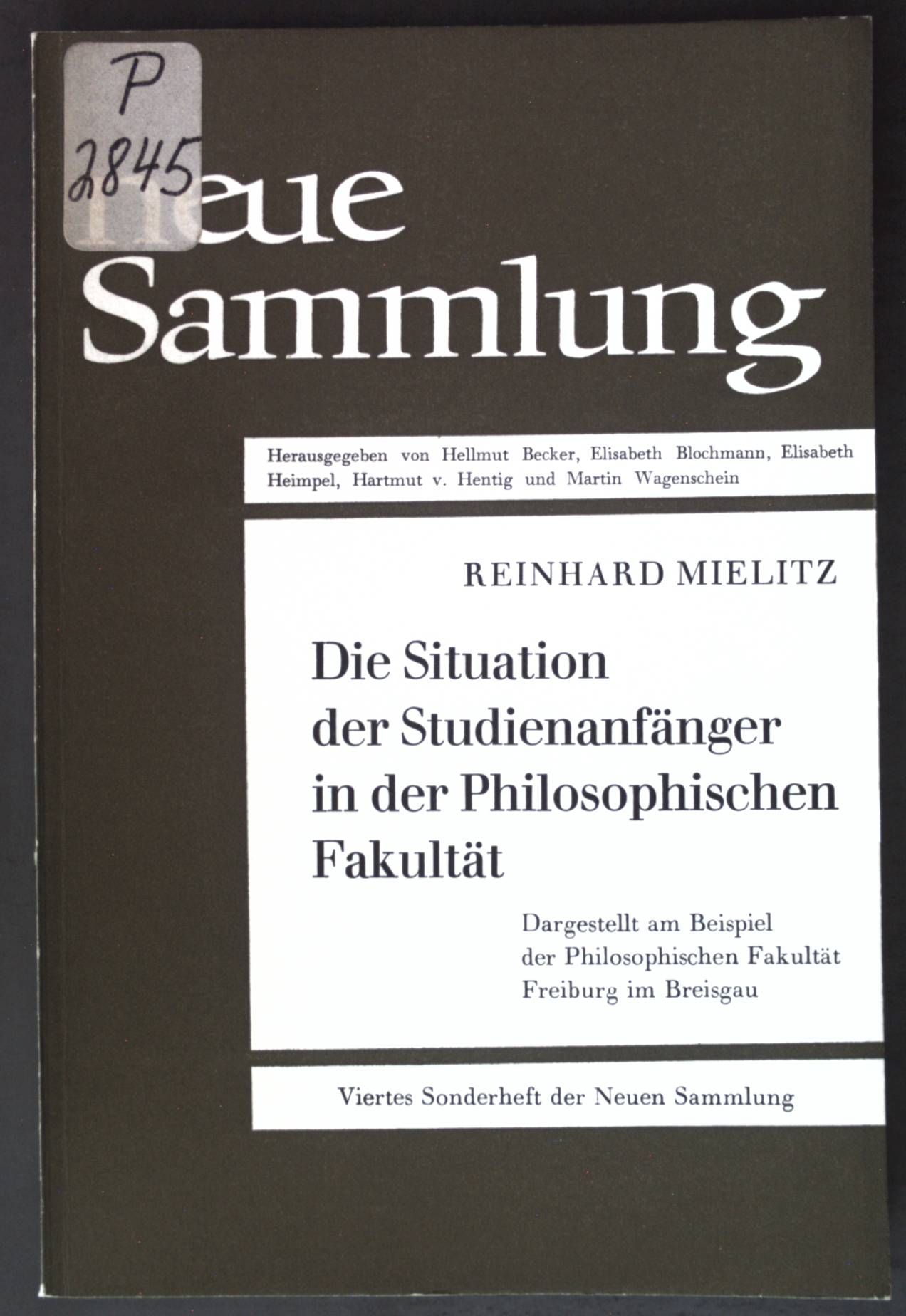 Die Situation der Studienanfänger in der Philosophischen Fakultät