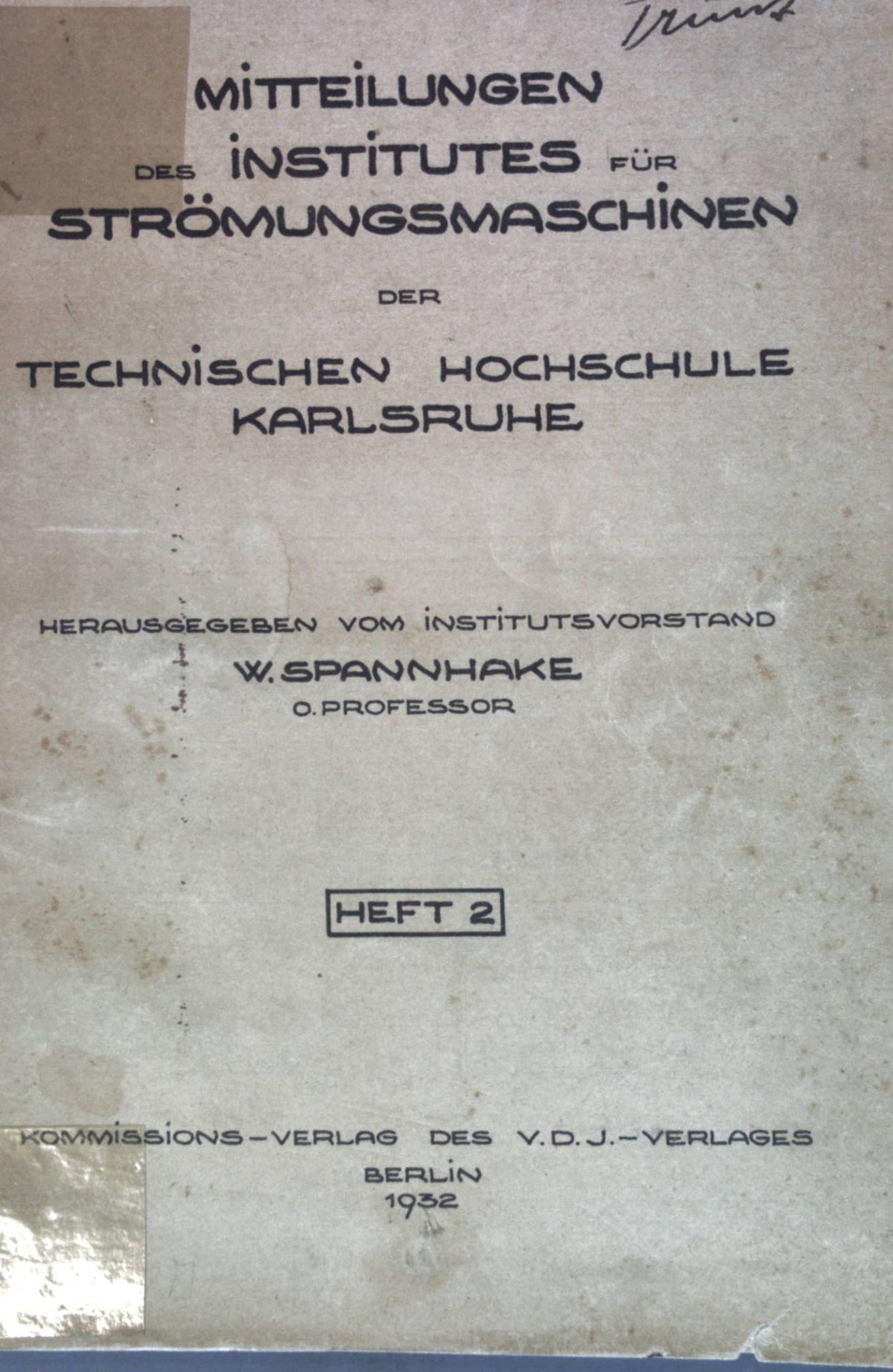 Strömungsuntersuchungen an einem Rotationshohlraum - in: Heft 2 Mitteilungen des Institutes für Strömungsmaschinen der Technischen Hochschule Karlsruhe