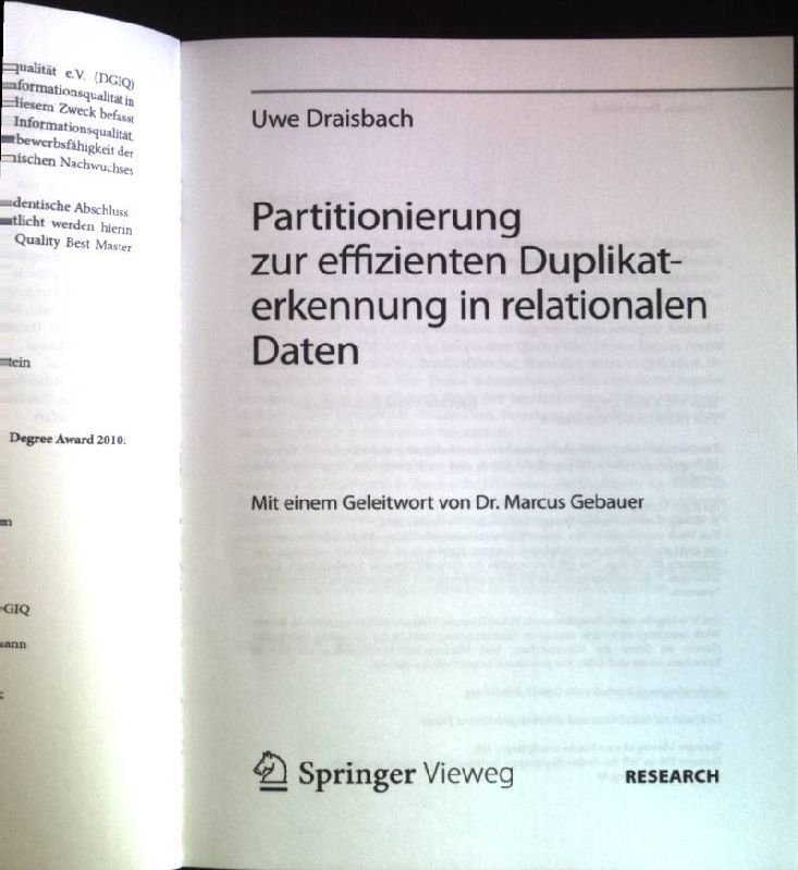 Partitionierung zur effizienten Duplikaterkennung in relationalen Daten
