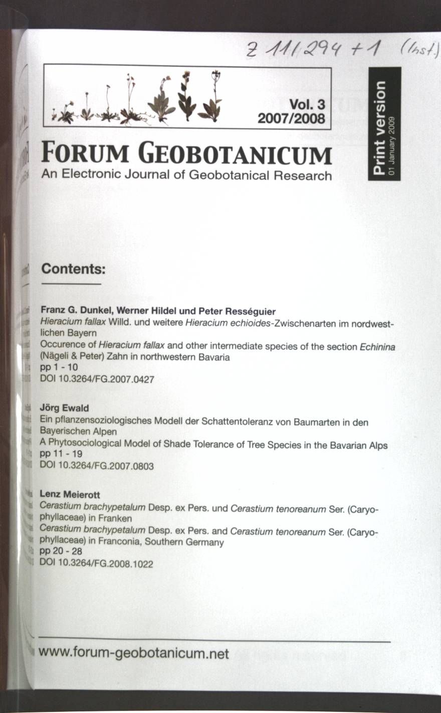 Ein pflanzensoziologisches Modell der Schattentoleranz von Baumarten in den Bayerischen Alpen - in: Vol. 3/2007-2008 Forum Geobotanicum - An Electronic Journal of Geobotanical Research (Print Version)