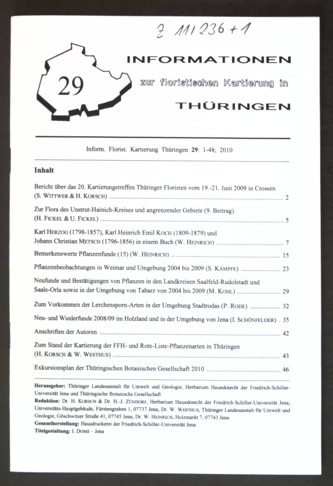 Pflanzenbeobachtungen in Weimar und Umgebung 2004 bis 2009 - in: Heft 29 Informationen zur floristischen Kartierung in Thüringen