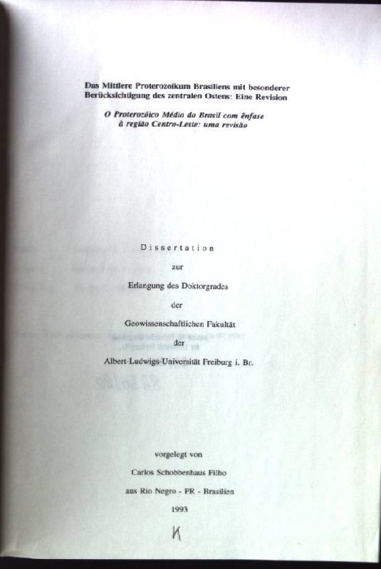 Das Mittlere Proterozoikum Brasiliens mit besonderer Berücksichtigung des zentralen Ostens: Eine Revision