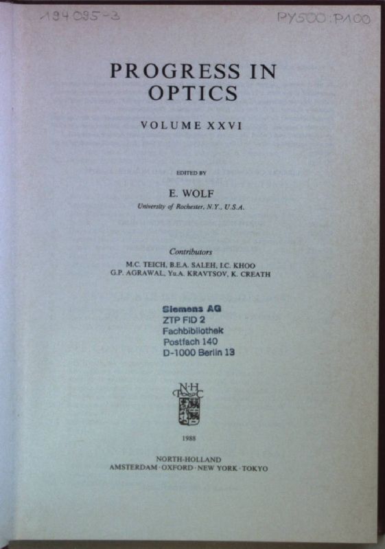 Progress in Optics: VOL. XXVI