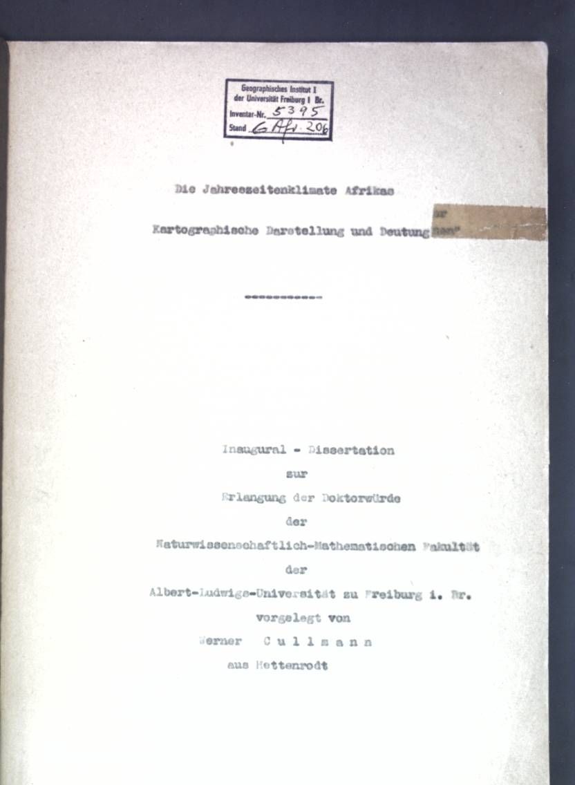 Die Jahreszeitenklimate Afrikas: Kartographische Darstellung und Deutung