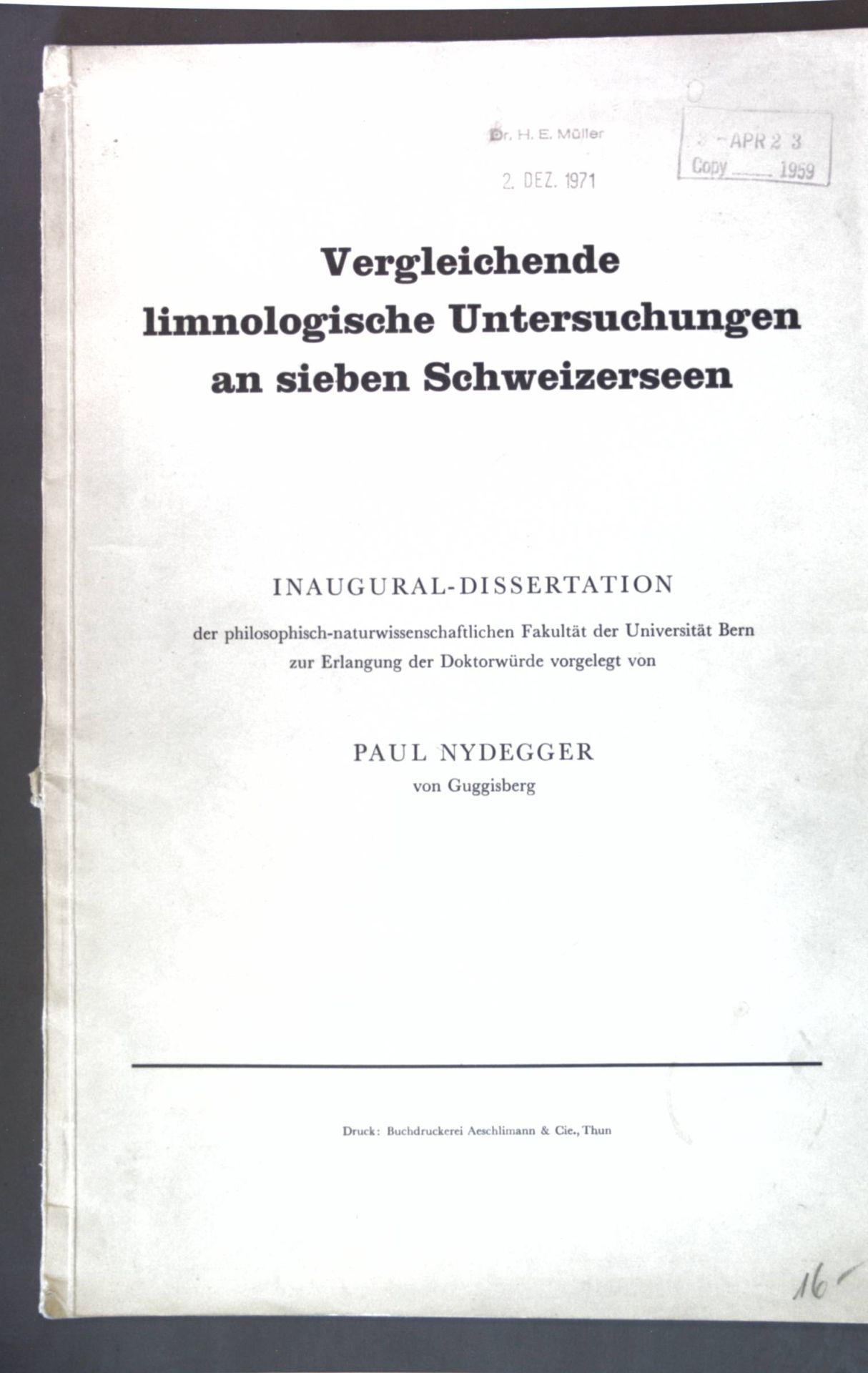 Vergleichende limnologische Untersuchungen an sieben Schweizerseen