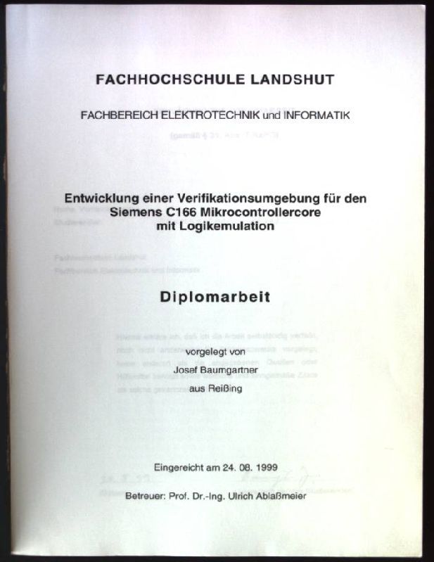 Entwicklung einer Verifikationsumgebung für den Siemens C166 Mikrocontrollercore mit Logikemulation