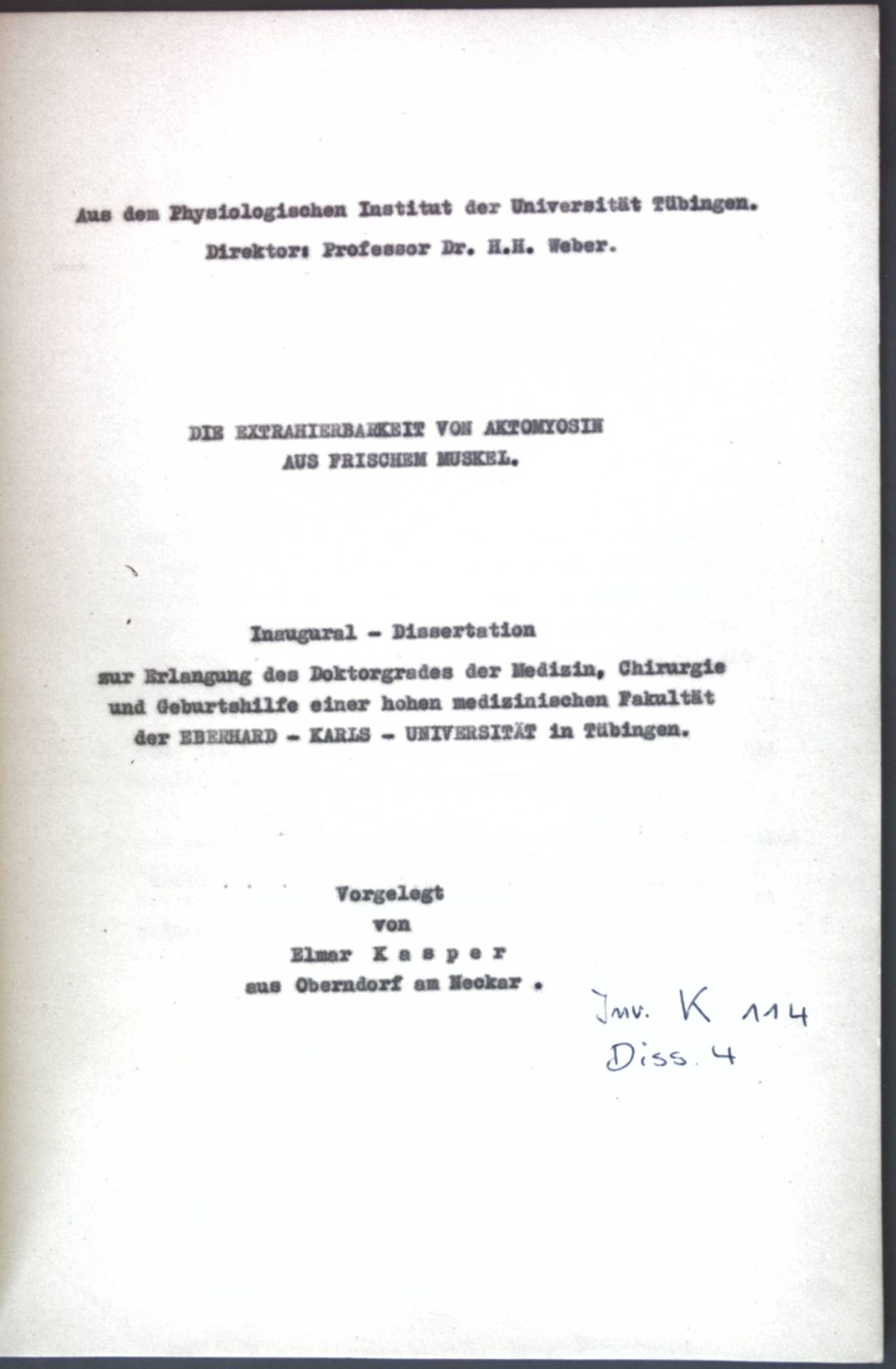 Die Extrahierbarkeit von Aktomyosin aus frischem Muskel (Zusammenfassung der Inaugural-Dissertation)