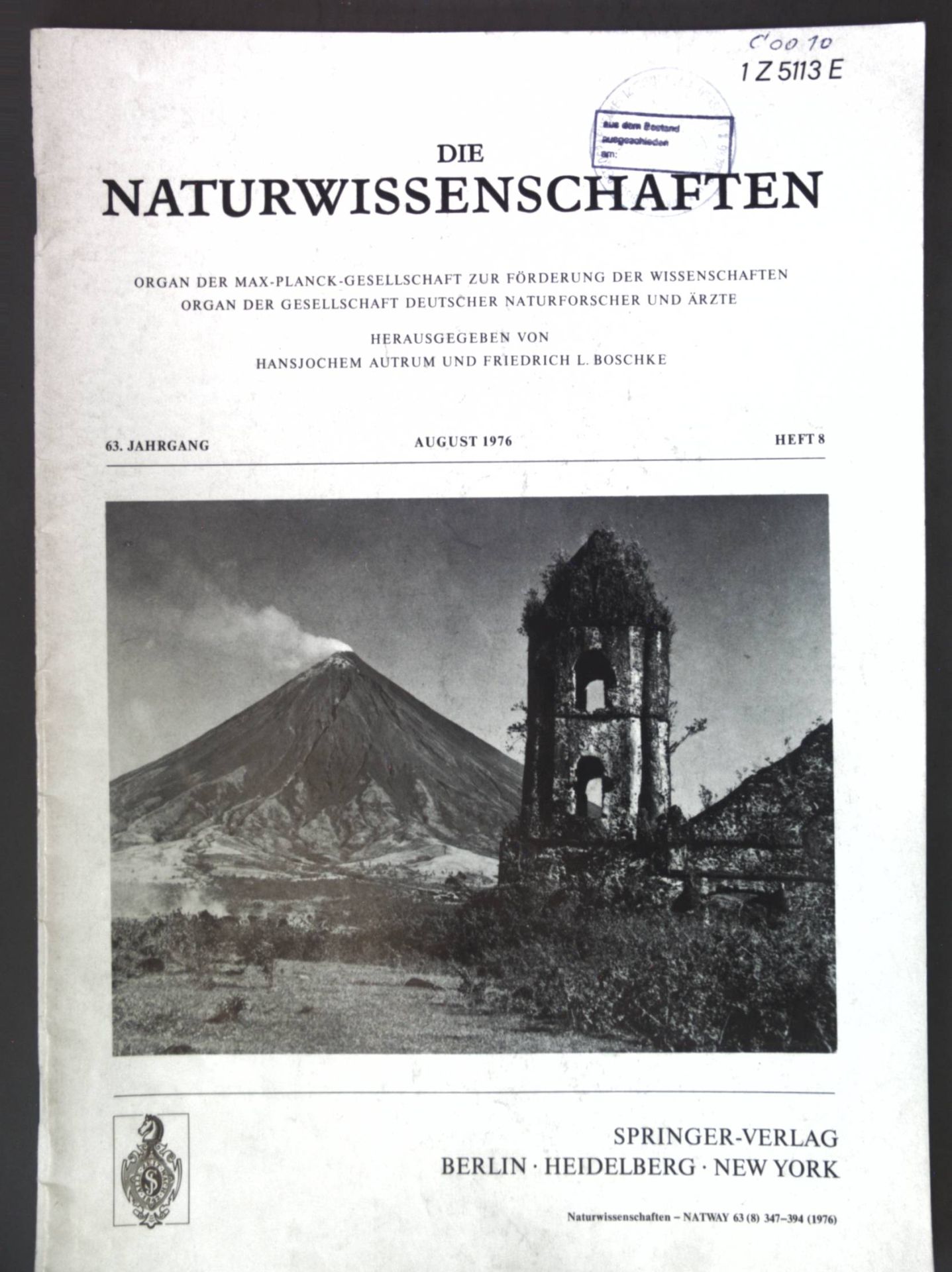 Lichens as Indicators of Air Pollution - in: 63. Jg. Heft 8 Die Naturwissenschaften - Organ der Max-Planck-Gesellschaft zur Förderung der Wissenschaften, Organ der Gesellschaft deutscher Naturforscher und Ärzte