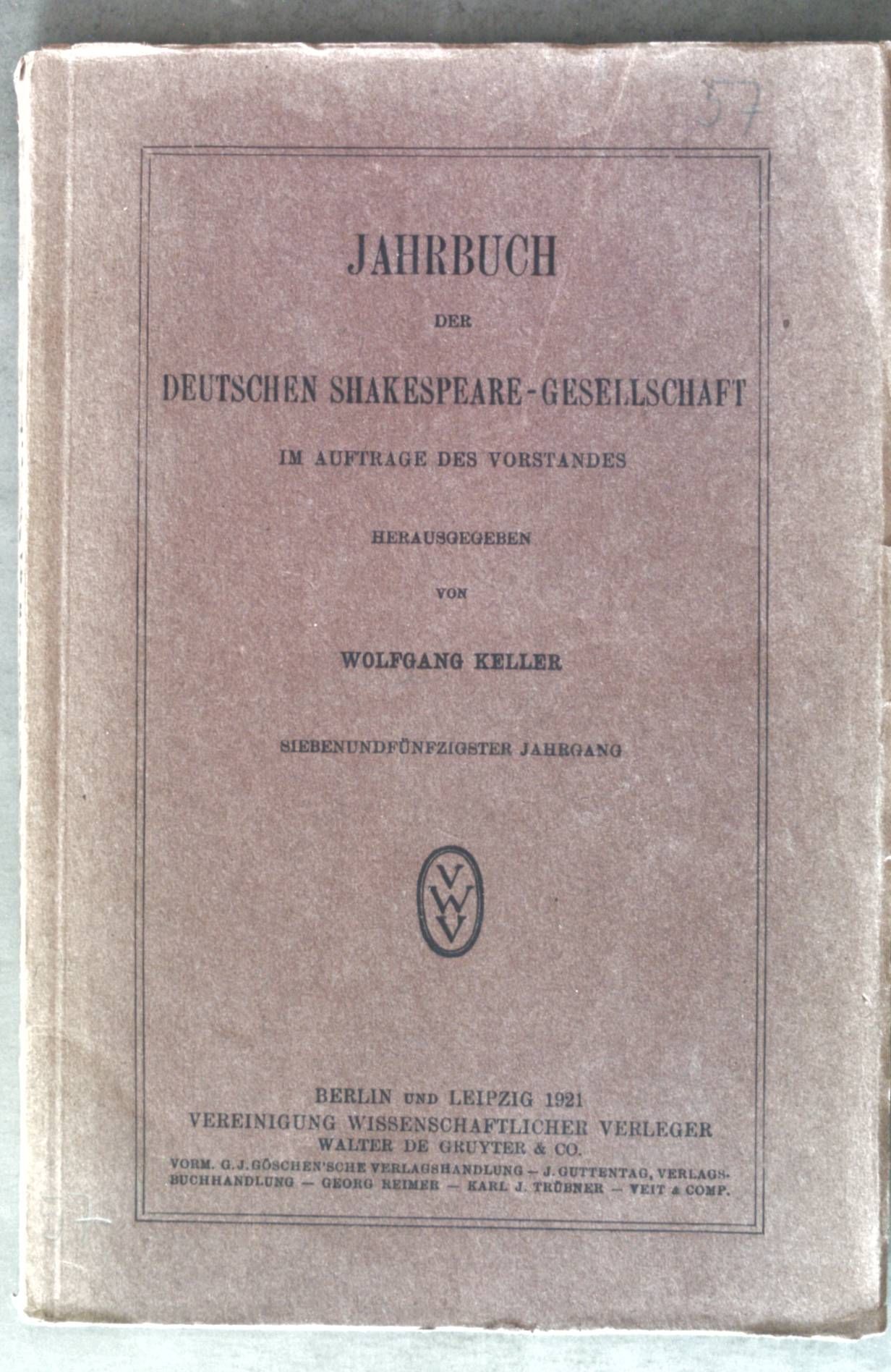 Ludwig Tieck's erste Shakespeare-Übersetzung (1794) - in: Jahrbuch der deutschen Shakespeare-Gesellschaft 57. Jahrgang 1921