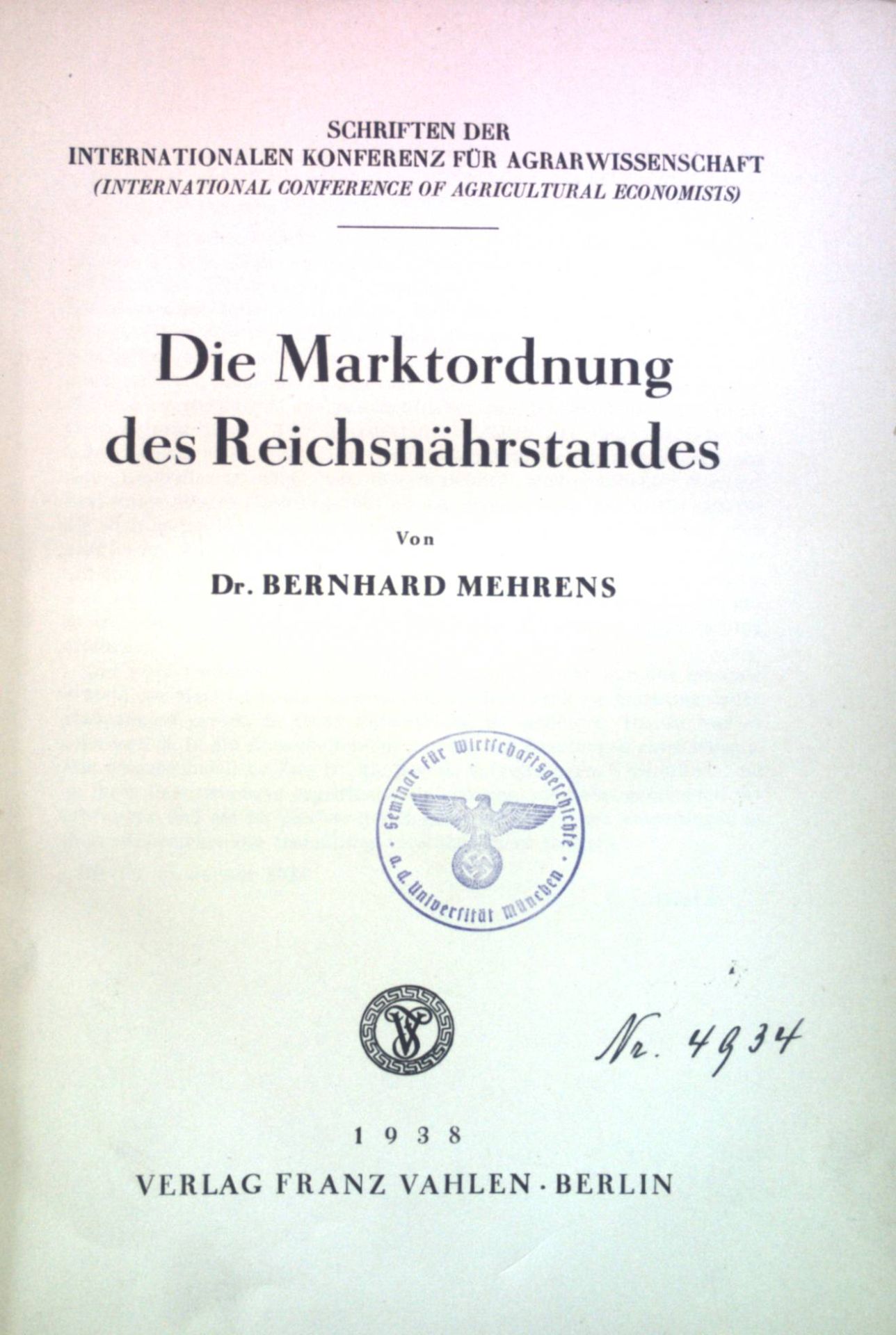 Die Marktordnung des Reichsnährstandes