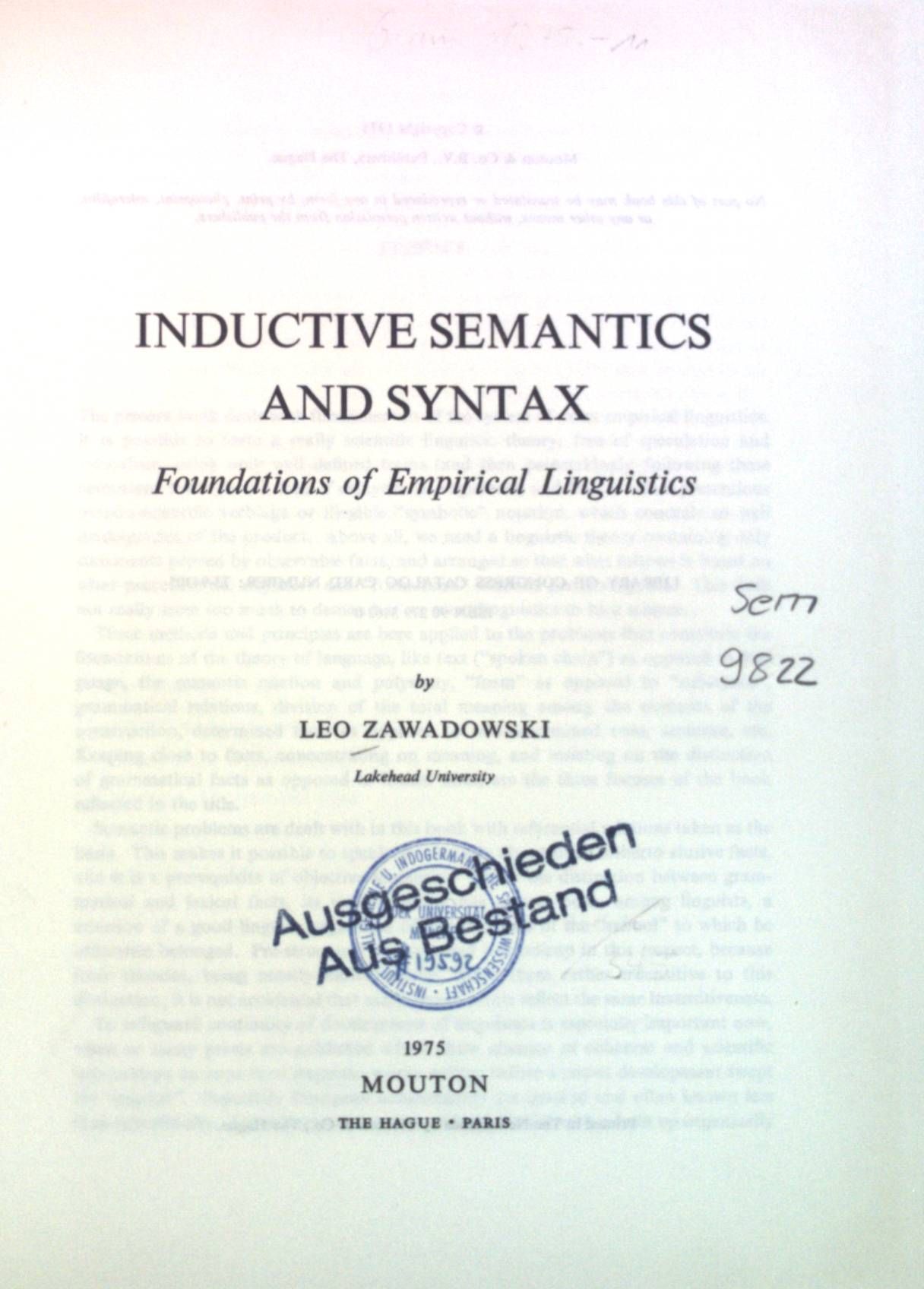 Inductive Semantics and Syntax: Foundations of Empirical Linguistics