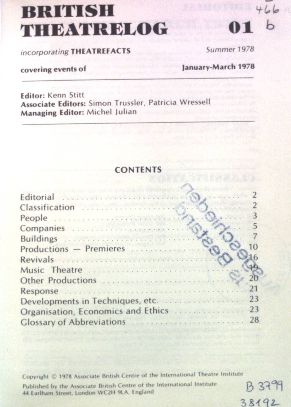 British Theatrelog 1 - 7, 1978/79