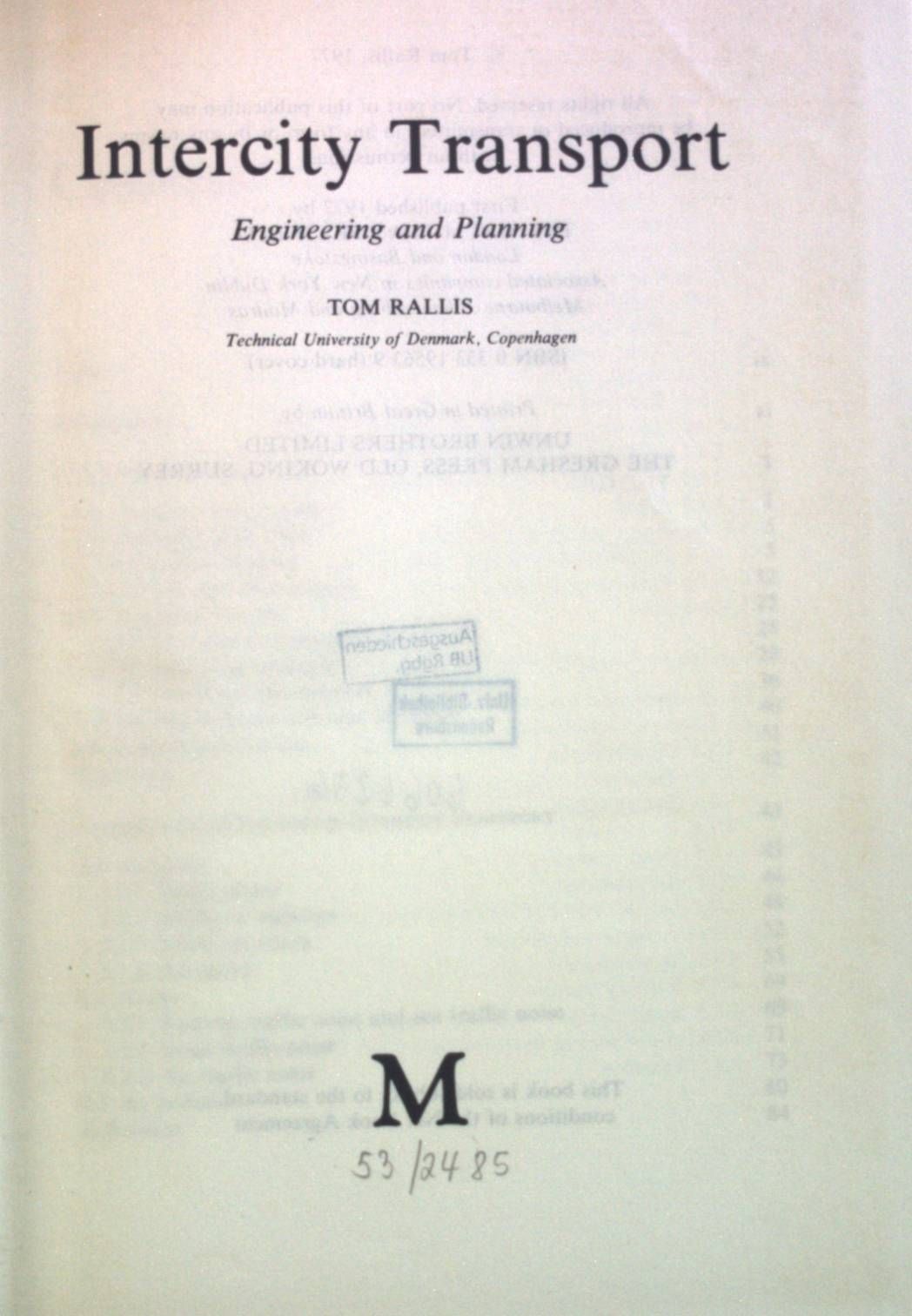 Intercity Transport: Engineering and Planning
