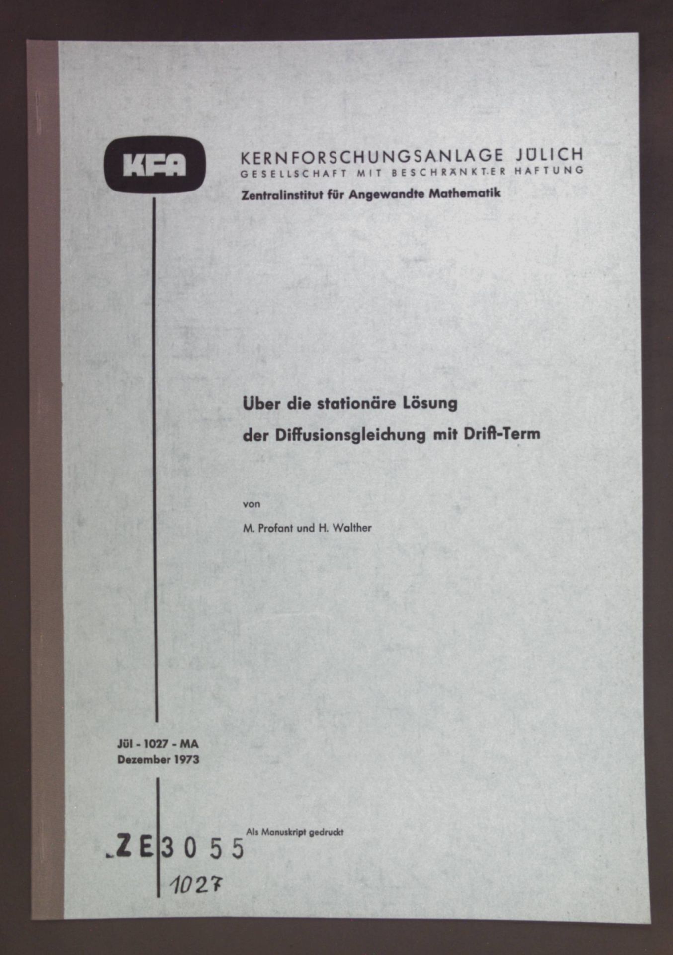 Über die stationäre Lösung der Diffusionsgleichung mit Drift-Term
