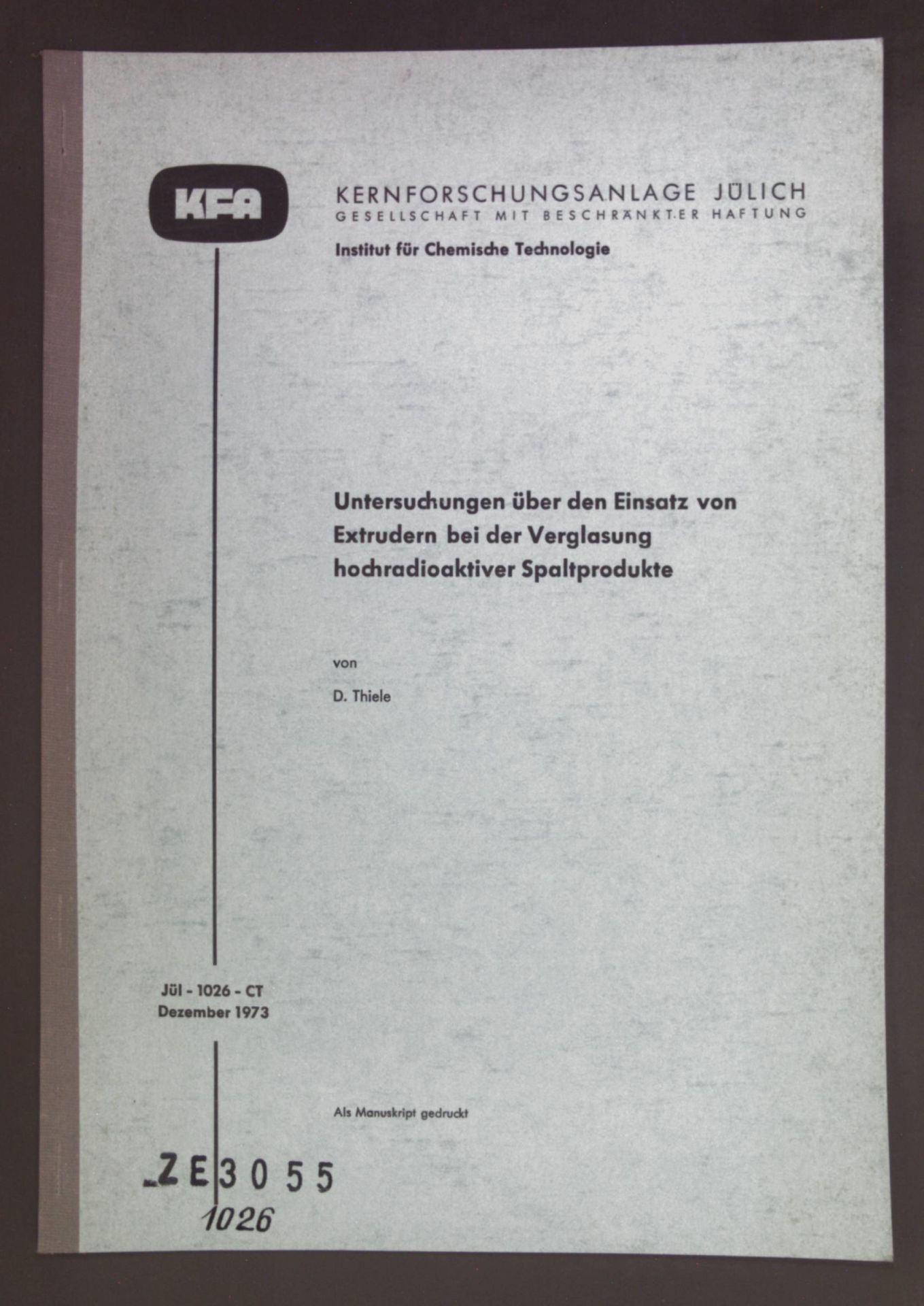 Untersuchungen über den Einsatz von Extrudern bei der Verglasung hochradioaktiver Spaltprodukte