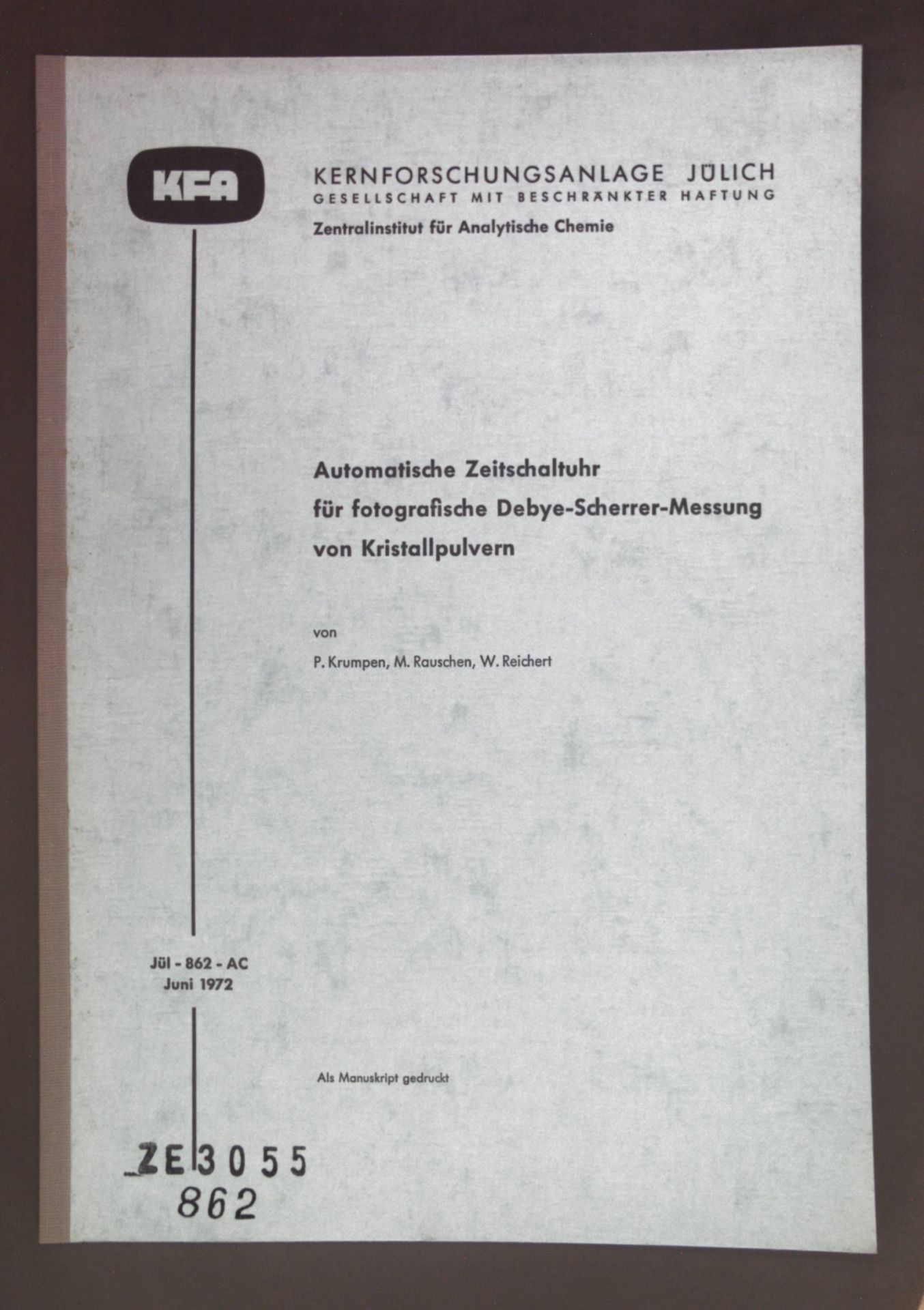 Automatische Zeitschaltuhr für fotografische Deby-Scherrer-Messung von Kristallpuvlern