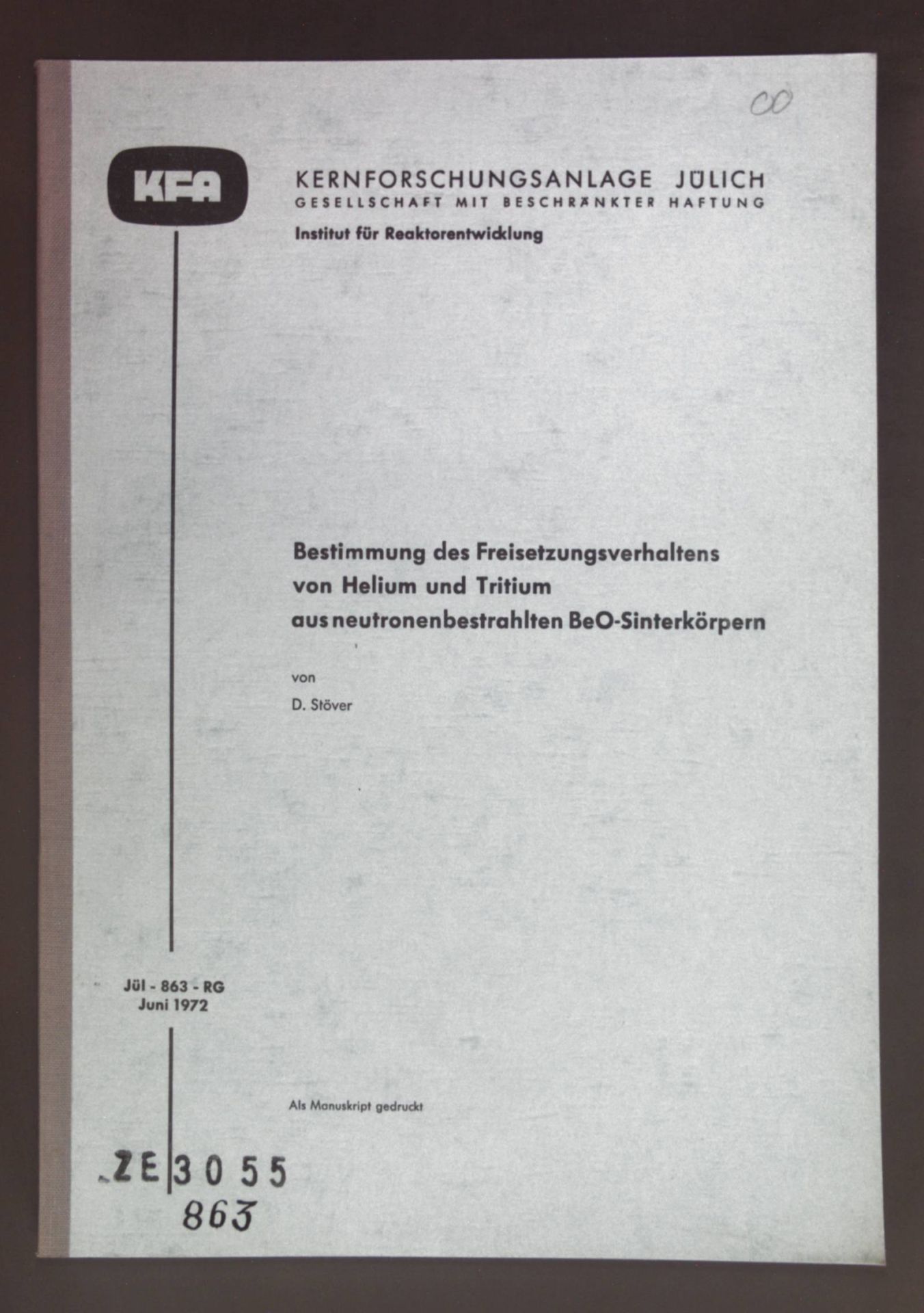 Bestimmung des Freisetzungsverhaltens von Helium und Tritium aus neutronenbestrahlten BeO-Sinterkörpern