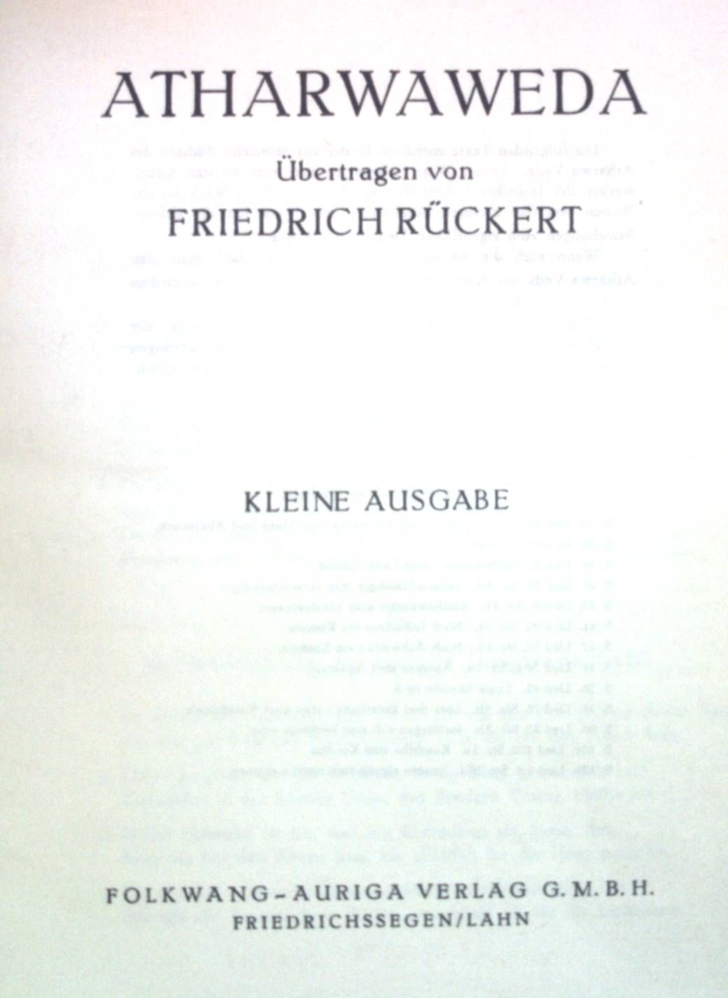Atharwaweda: Kleine Ausgabe