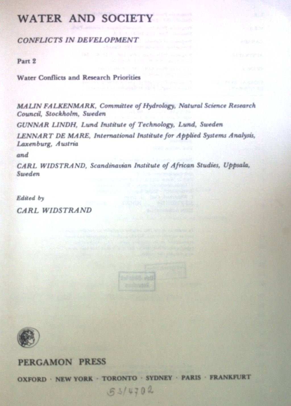 Water Conflicts and Research Priorities