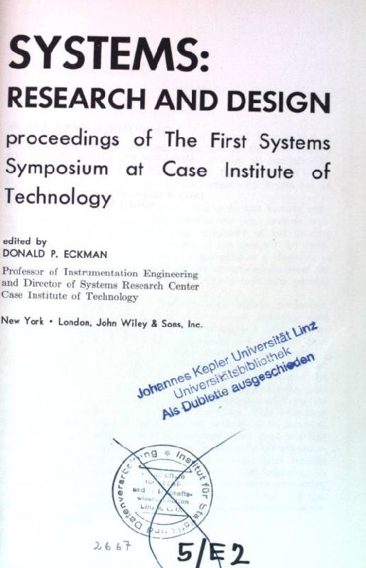 Systems: research and design - proceedings of first systems symposium at Case Institute of Technology