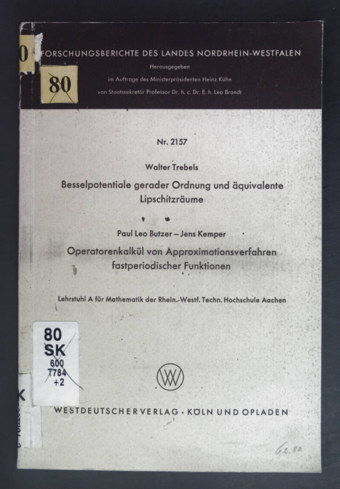 Besselpotentiale gerader ordnung und äquvalente Lipschitzräume / Operatorenkalkül von Approximationsverfahren fastperiodischer Funktionen