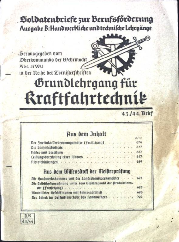 Grundlehrgang der Kraftfahrtechnik, 43./44. Brief