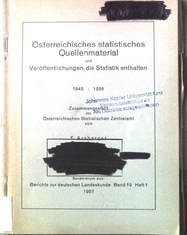 Österreichisches statistisches Quellenmaterial und Veröffentlichungen, die Statistik enthalten 1945-1956