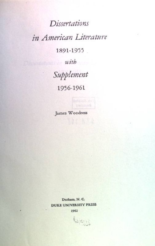 Dissertations in American literature 1891-1955, with supplement 1956-1961