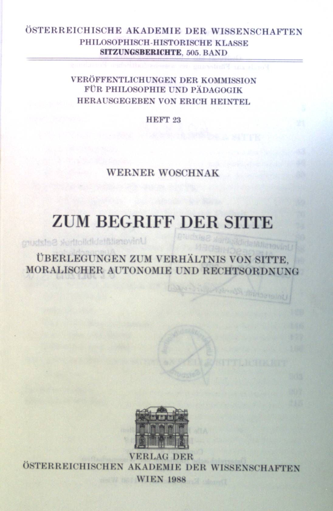Zum Begriff der Sitte : Überlegungen zum Verhältnis von Sitte, moralischer Autonomie und Rechtsordnung
