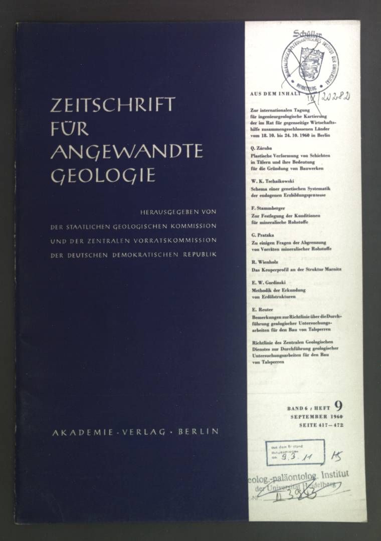 Plastische Verformung von Schichten in Tälern und ihre Bedeutung für die Gründung von Bauwerken. - in: Zeitschrift für angewandte Geologie Band 6, Heft 9, 1960