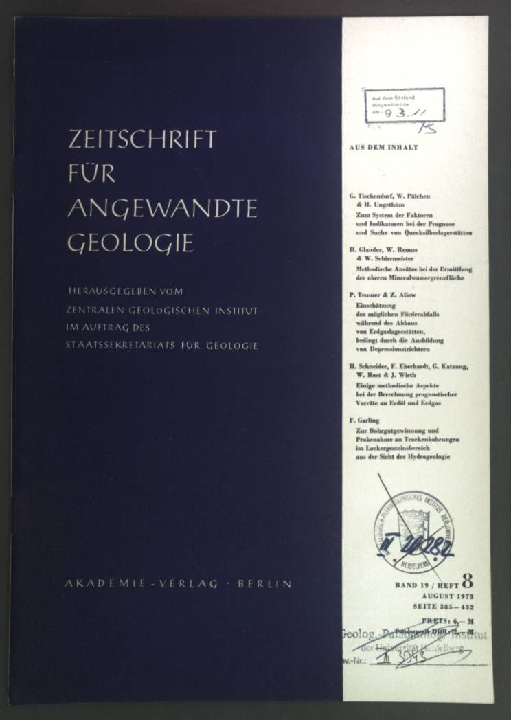 Zum System der Faktoren und Indikatoren bei der Prognose und Suche von Quecksilberlagerstätten. - in: Zeitschrift für angewandte Geologie Band 19, Heft 8, 1973