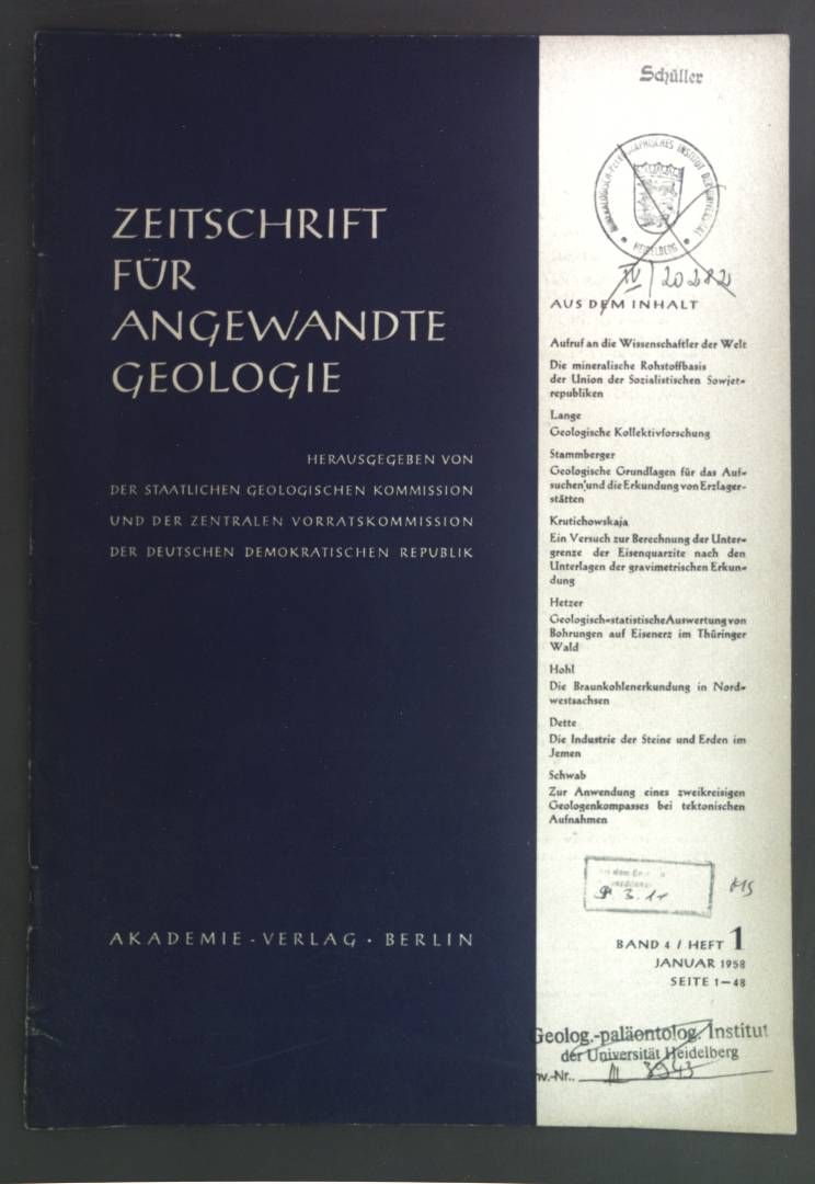 Geologische Kollektivforschung. - in: Zeitschrift für angewandte Geologie Band 4, Heft 1, 1958