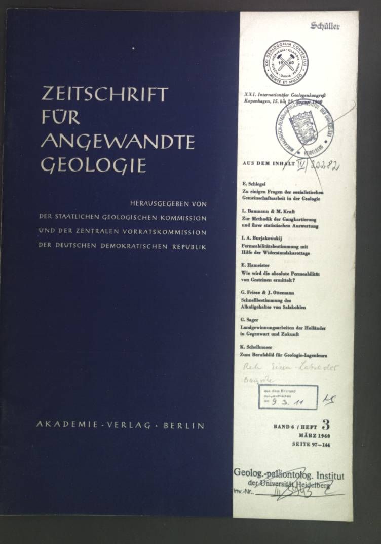 Zu einigen Fragen der sozialistischen Gemeinschaftsarbeit in der Geologie. - in: Zeitschrift für angewandte Geologie Band 6, Heft 3, 1960