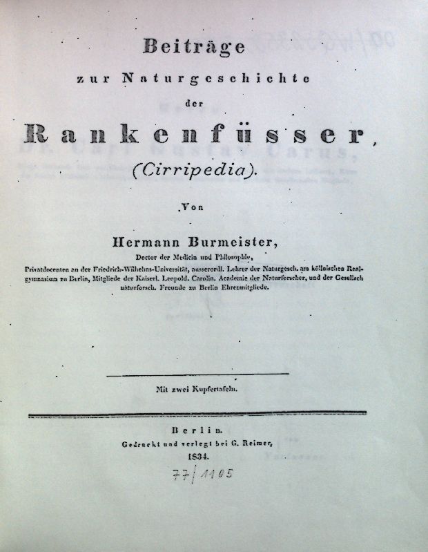 Beiträge zur Naturgeschichte der Rankenfüsser (Cirripedia)