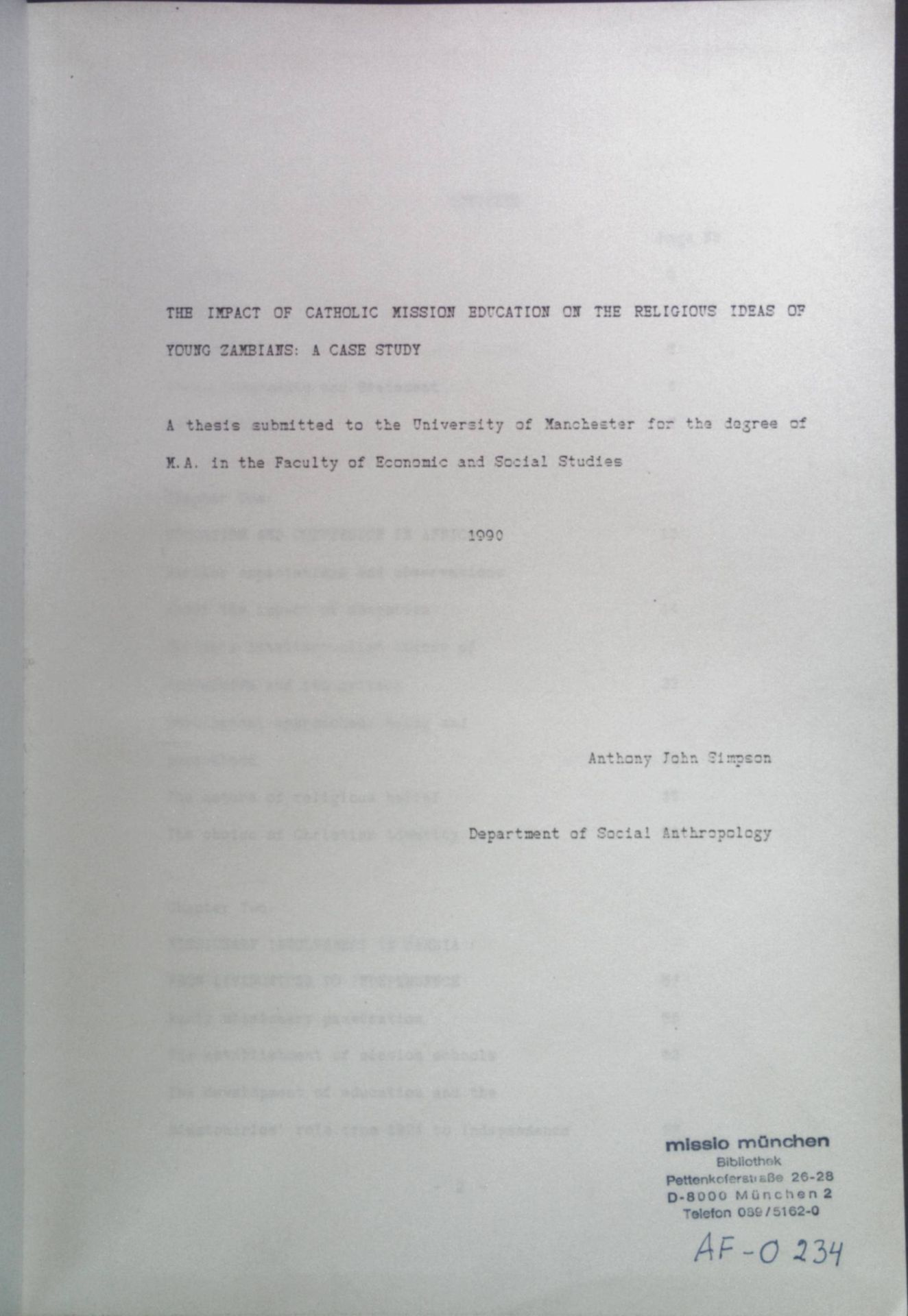 The impact of catholic mission education on the religious ideas of young Zambians: A case study