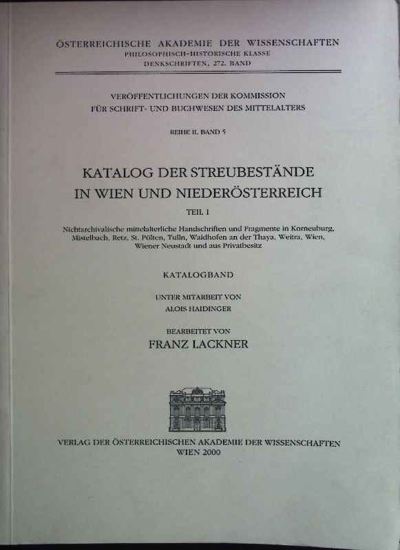 Katalog der Streubestände in Wien und Niederösterreich