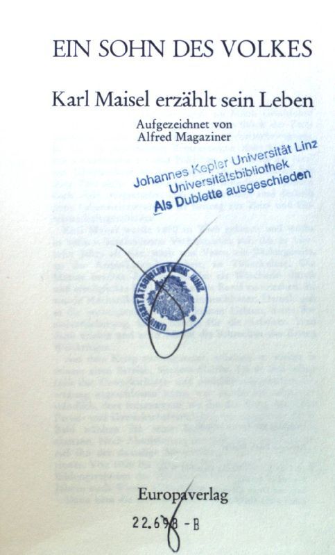 Karl Maisel erzählt sein Leben. Ein Sohn des Volkes