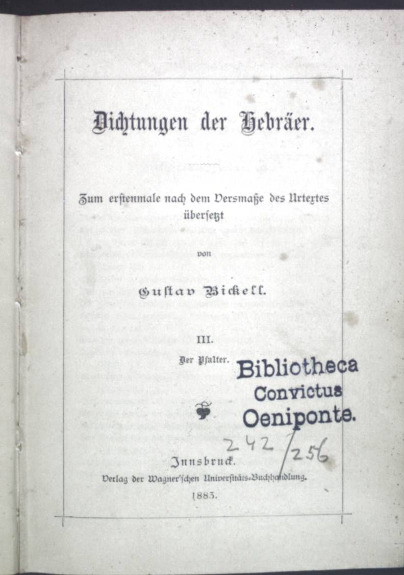 Dichtungen der Hebräer. III. Der Psalter