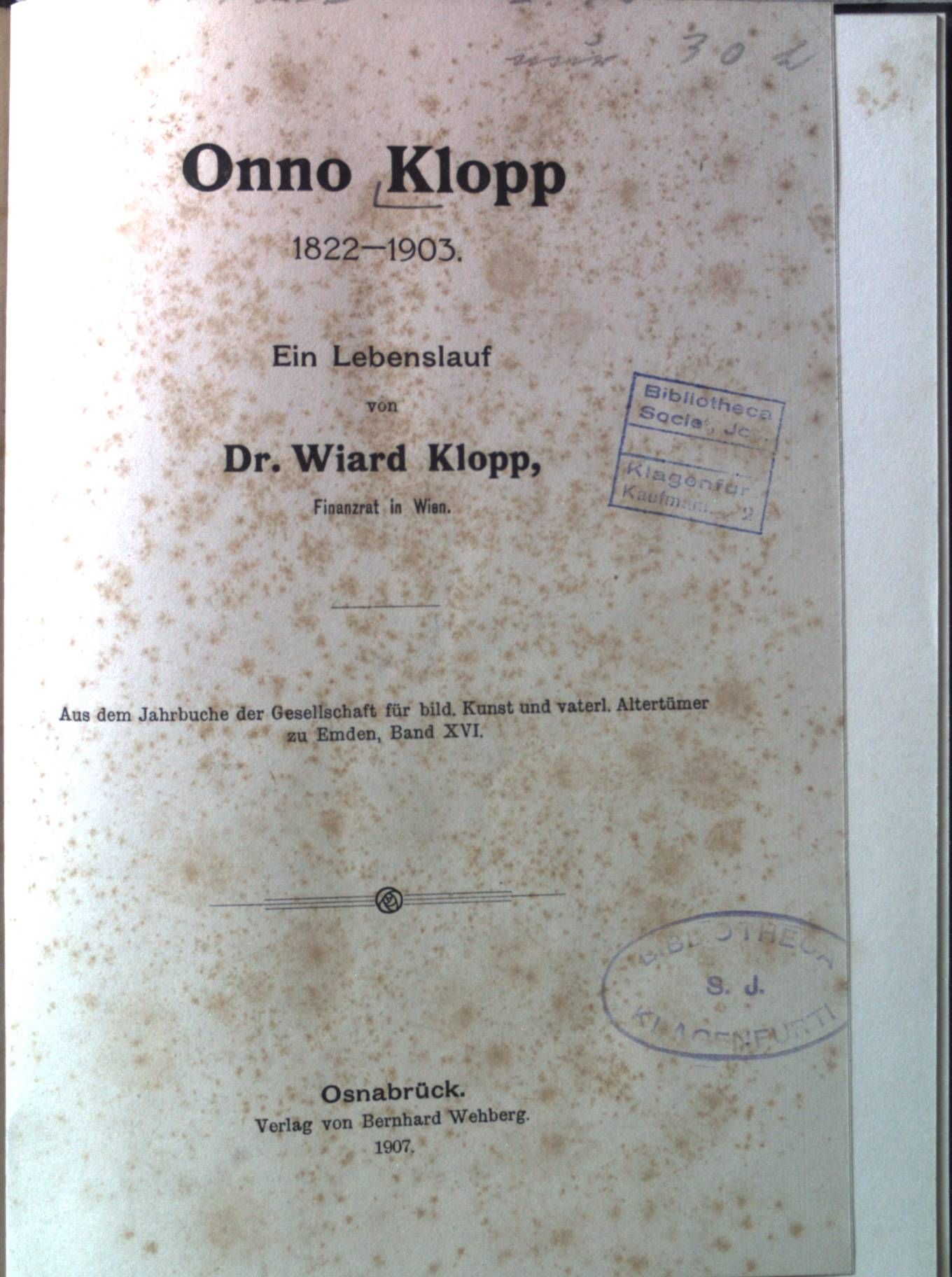 Onno Klopp, 1822-1903. Ein Lebenslauf