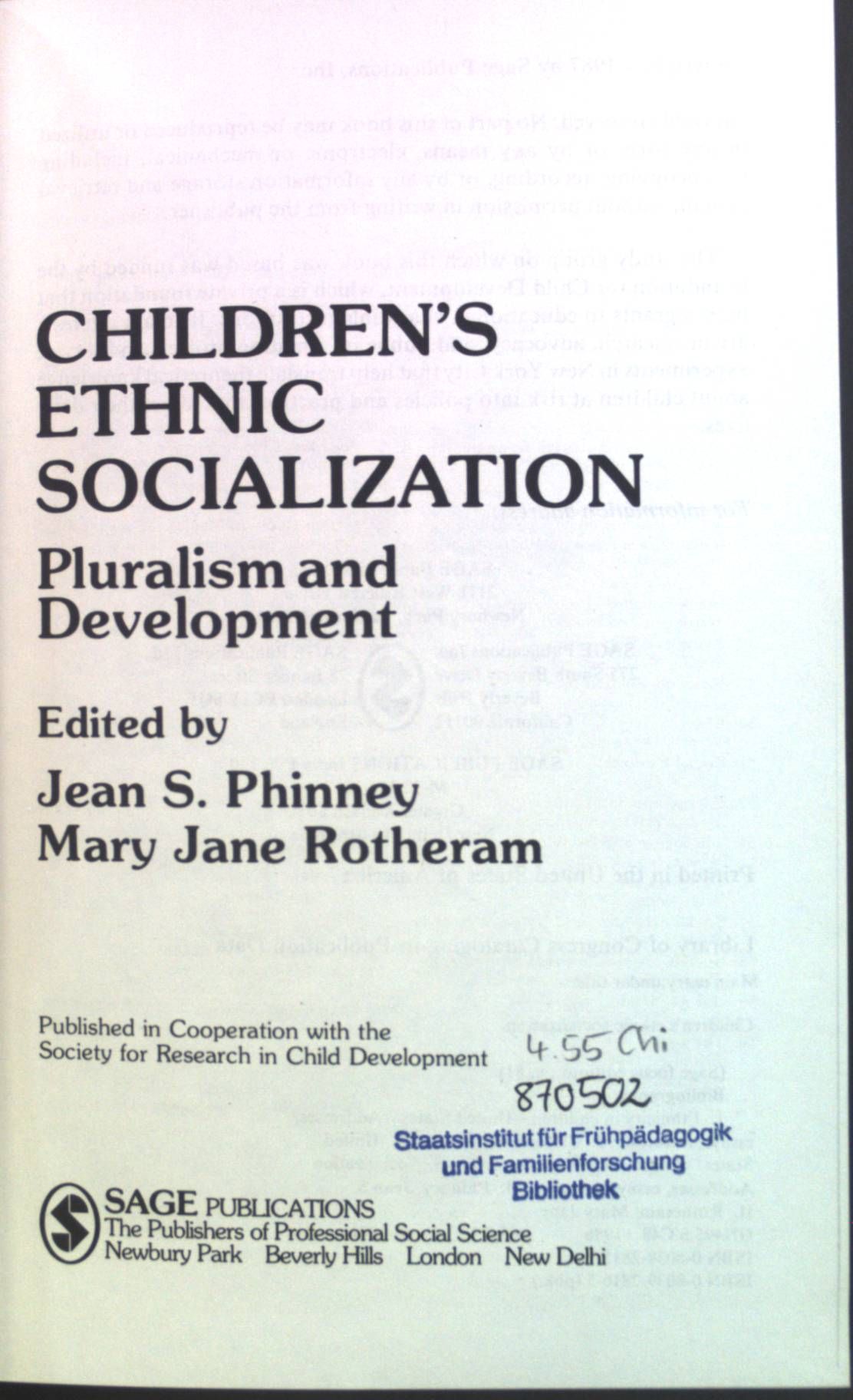 Children's Ethnic Socialization, Pluralism and Development