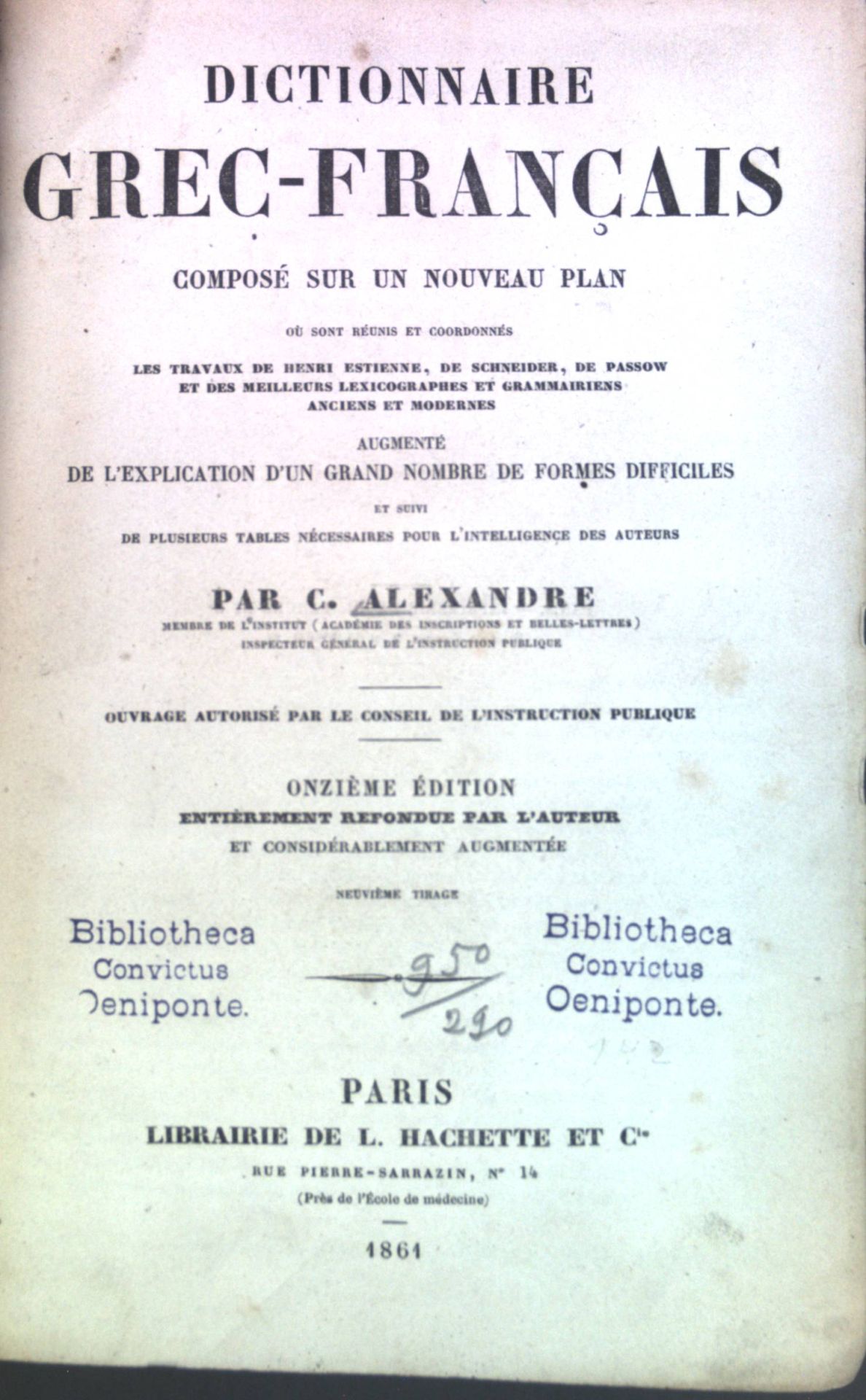 Dictionnaire Grec-Francais. Compose sur un Nouveau Plan
