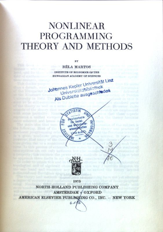 Nonlinear programming Theory and Methods