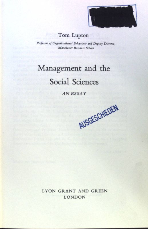 Management and the Social Sciences. An Essay