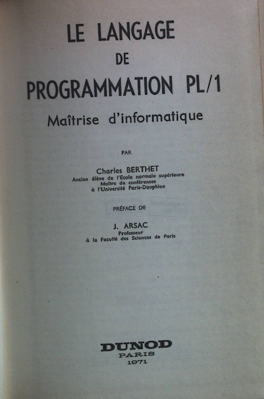 Le Langage de Programmation PL/1. Maitrise d'informatique