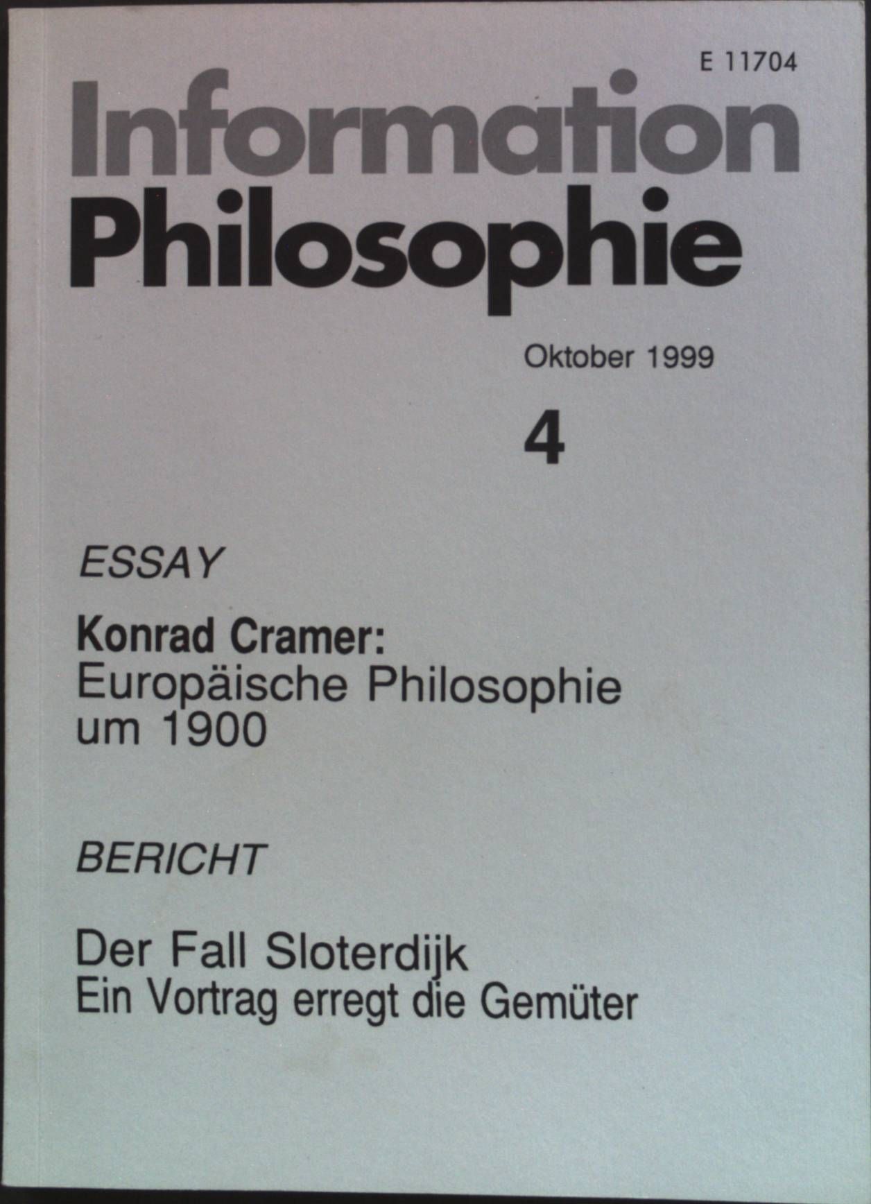 Europäische Philosophie um 1900: in - Information Philosophie Nr. 4/99