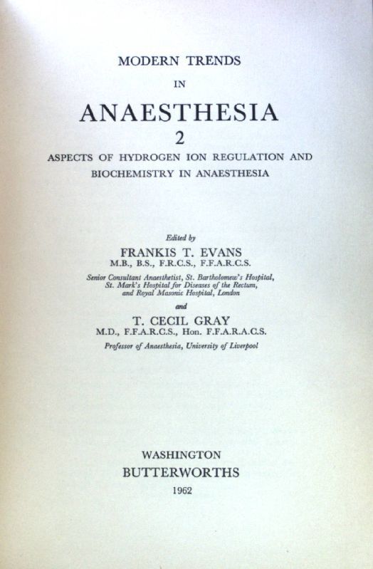 Aspects of Hydrogen Ion Regulation and Biochemistry in Anaesthesia