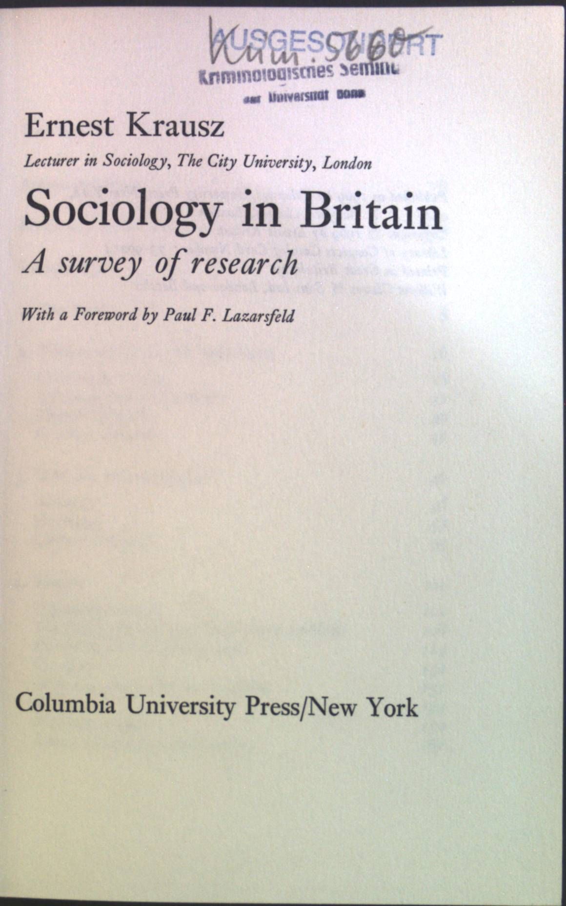 Sociology in Britain. A Survey of research