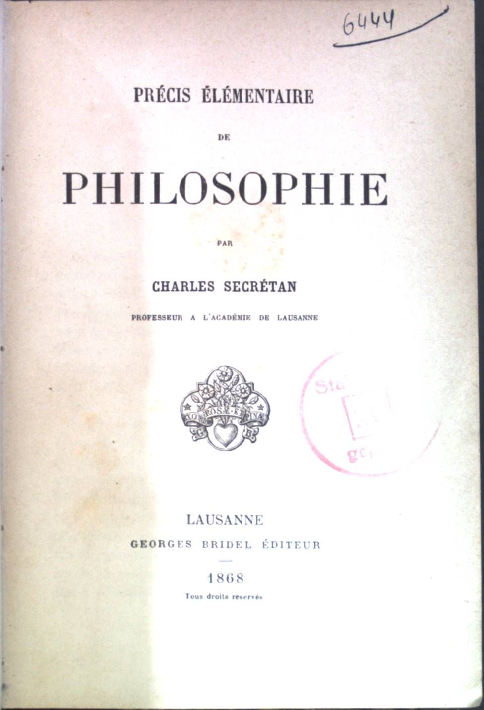 Precis Elementaire de Philosophie