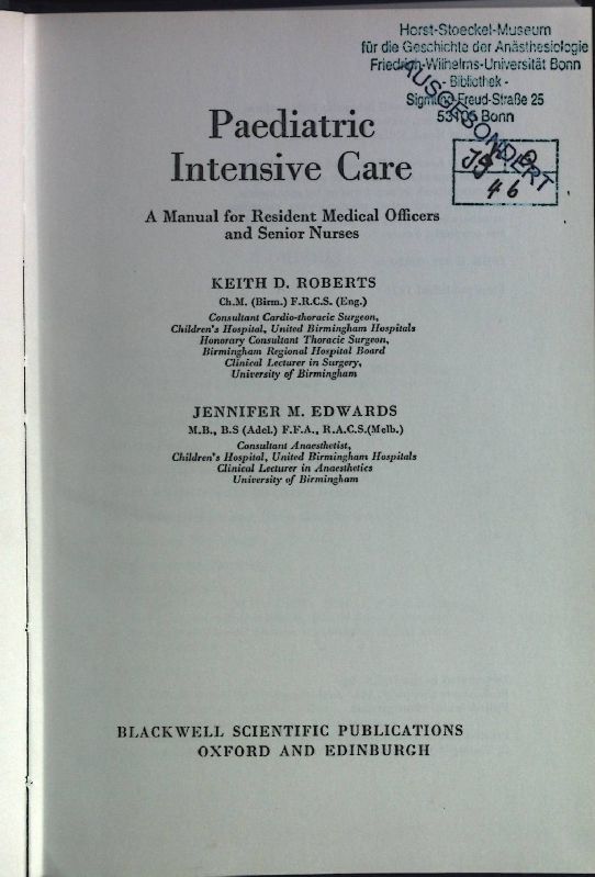Paediatric intensive care: A manual for resident medical officers and senior nurses