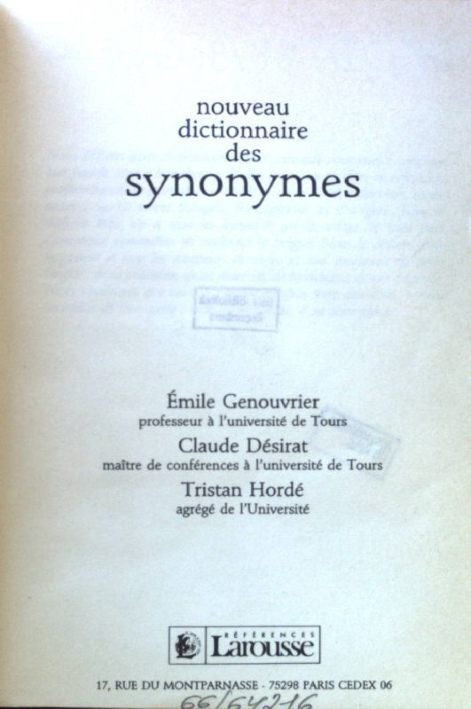 Nouveau dictionnaire des Synonymes